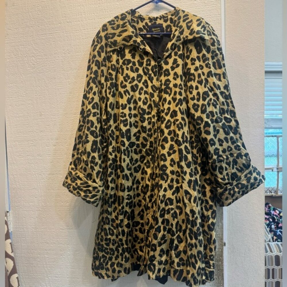 Dennis Basso Vintage Silk blend Leopard Swing Coat size Large
